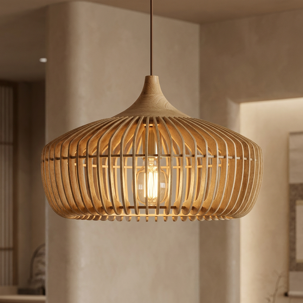 Rib Pendant Lamp — Slatted Wood